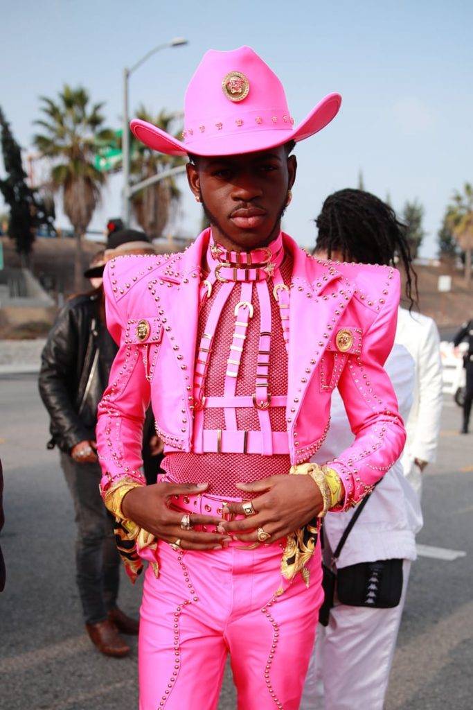 Lil Nas X in his 2020 Grammy's pink outfit