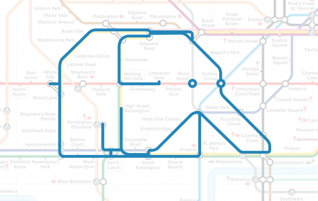 elephant drawing made out of London Underground lines