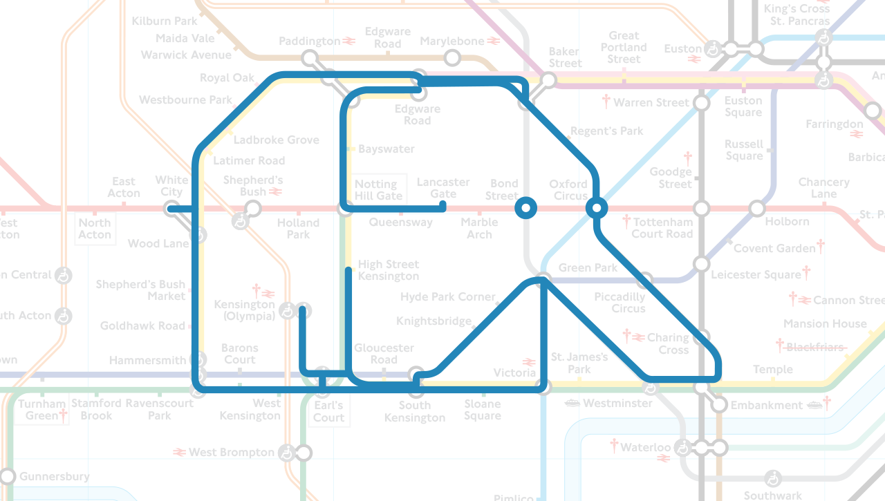 elephant drawing made out of London Underground lines