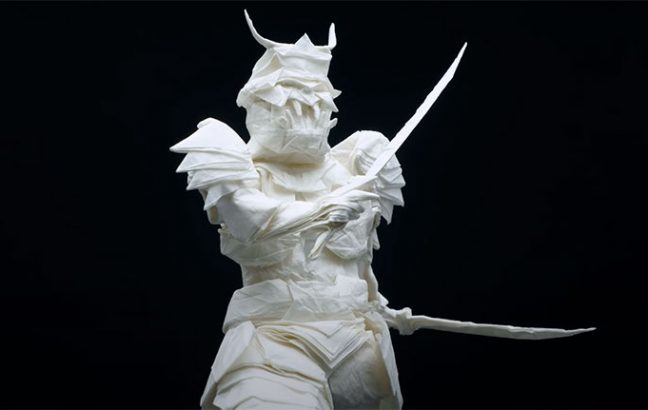 A samurai made out of a single piece of paper
