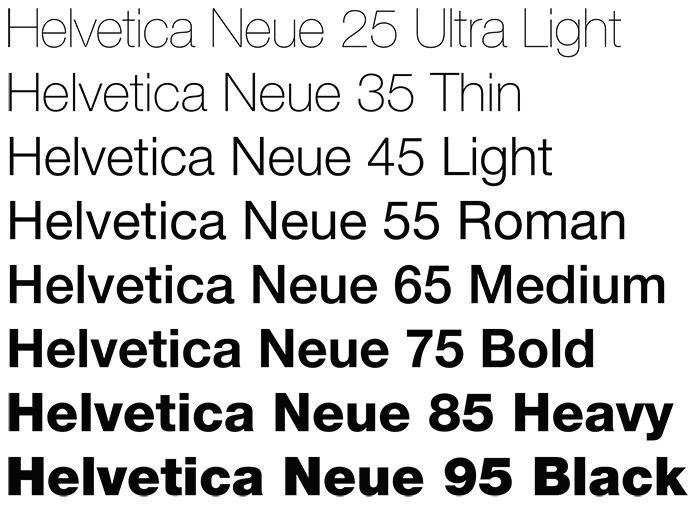 Helvetica weights