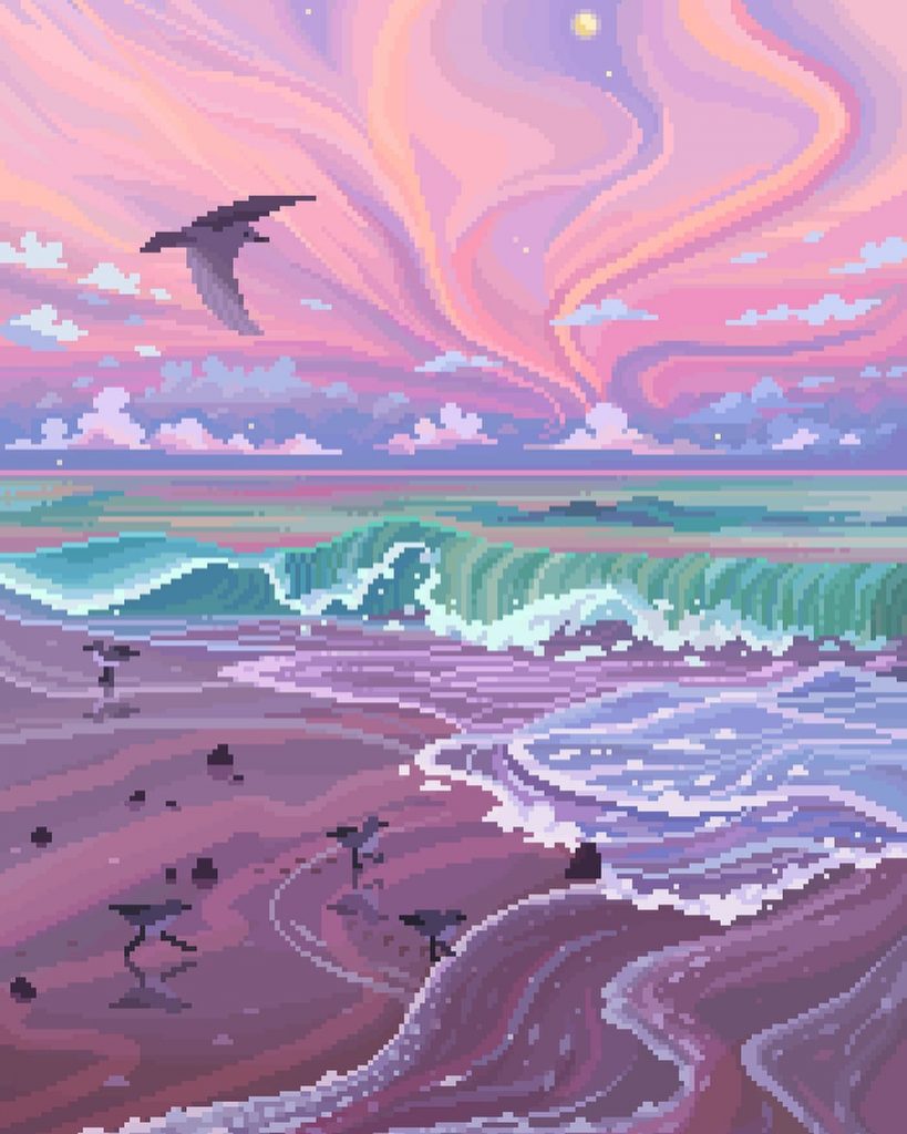 A pastel pixel art landscape