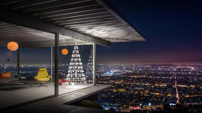 A Modern Christmas Tree inside the Stahl House